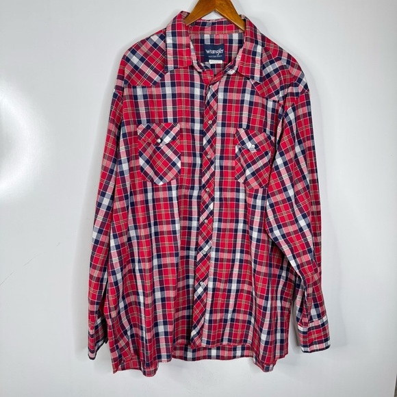 Wrangler Western Pearl Snap Plaid Cotton Long Sleeve Shirt Size 3X Tall - Picture 1 of 4